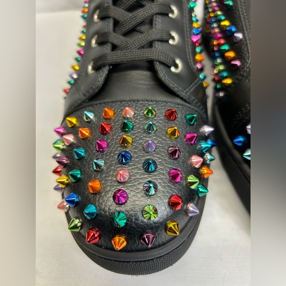 hristian Louboutin Men\'s Louis Spikes Boum Boum Leather High Top Sneakers US 17